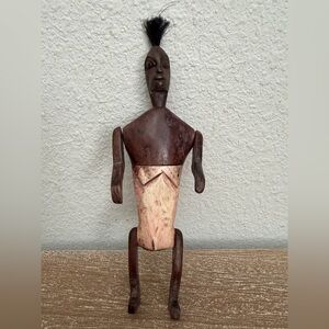 Vintage African Tribal Style Wood Carved Figurine Hair Tuft Articulated 7.5”